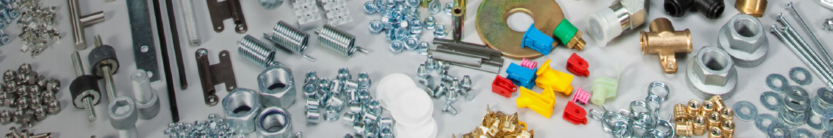 Different types of bolts, screws, nuts, and washers